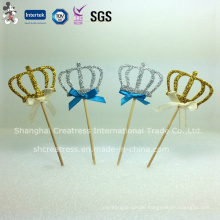 Gold Color Crown with Toothpick Cake Toppers for Birthday Cake Decoration